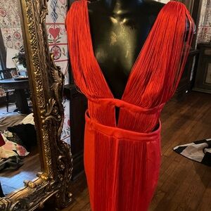 Bebe Vibrant Red Backless Dress NWT